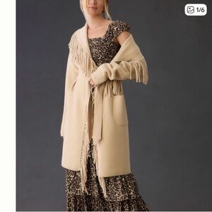 NWT- Karen Kane Belted Cream Fringe Women's Cardigan (Western trendy)